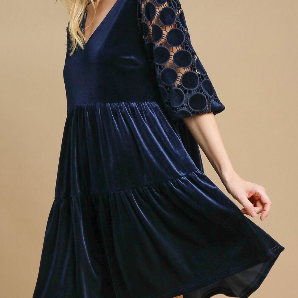 Umgee Navy Tiered Velvet Dress Tunic - Picture 2 of 3